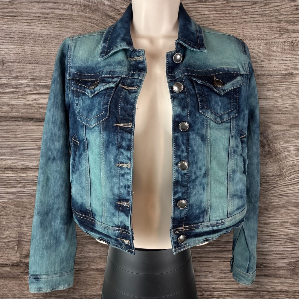 Jou Jou Premium Outerwear Womens Jean Jacket Small Blue Denim Cropped (949)